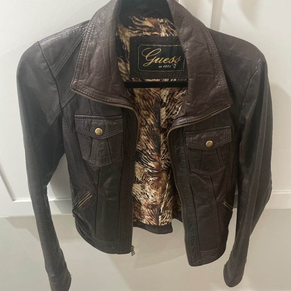 Guess 100% Real Brown Leather Jacket (Women’s S)